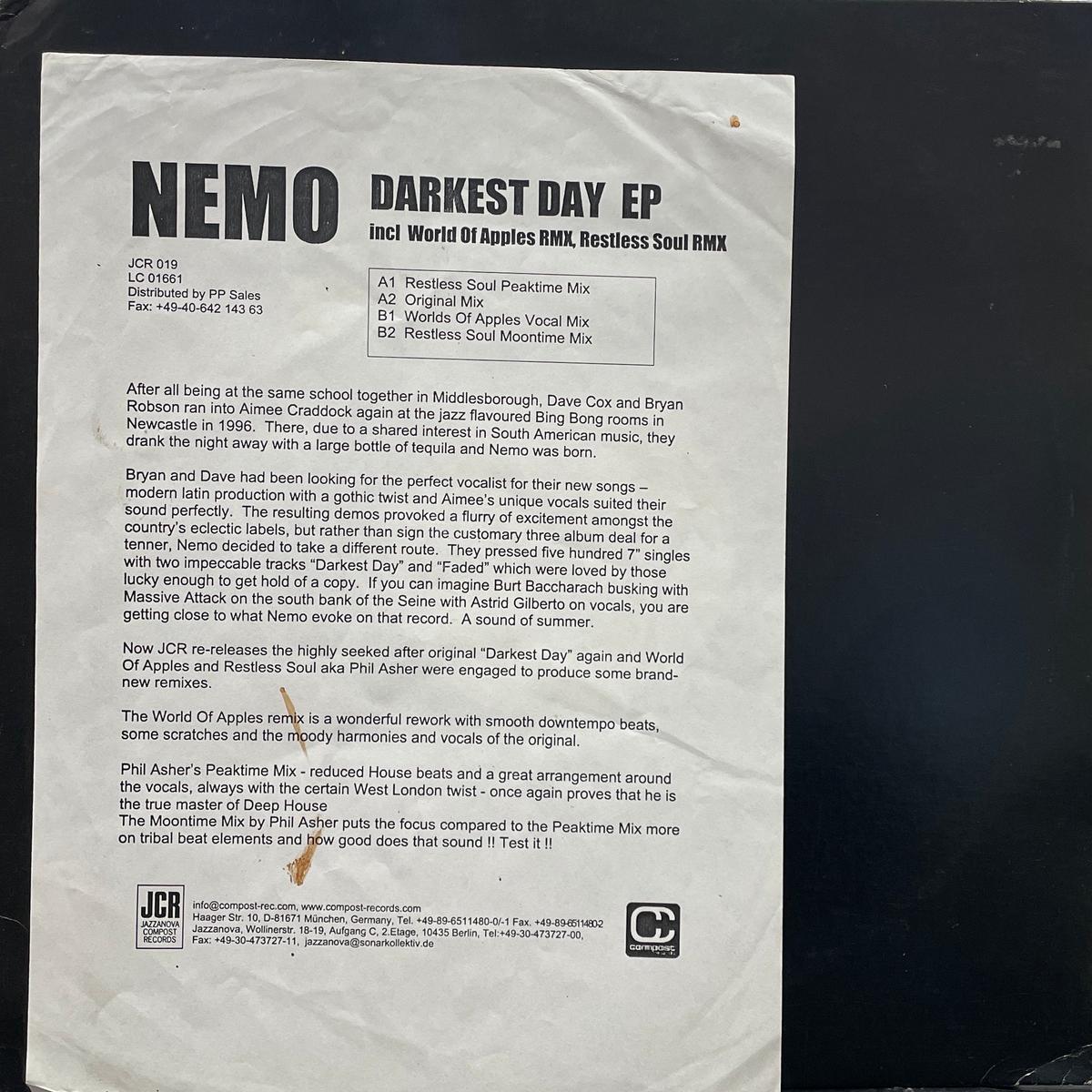 NEMO / Darkest Day (Jazzanova Compost, JCR 019-1, 12inch)