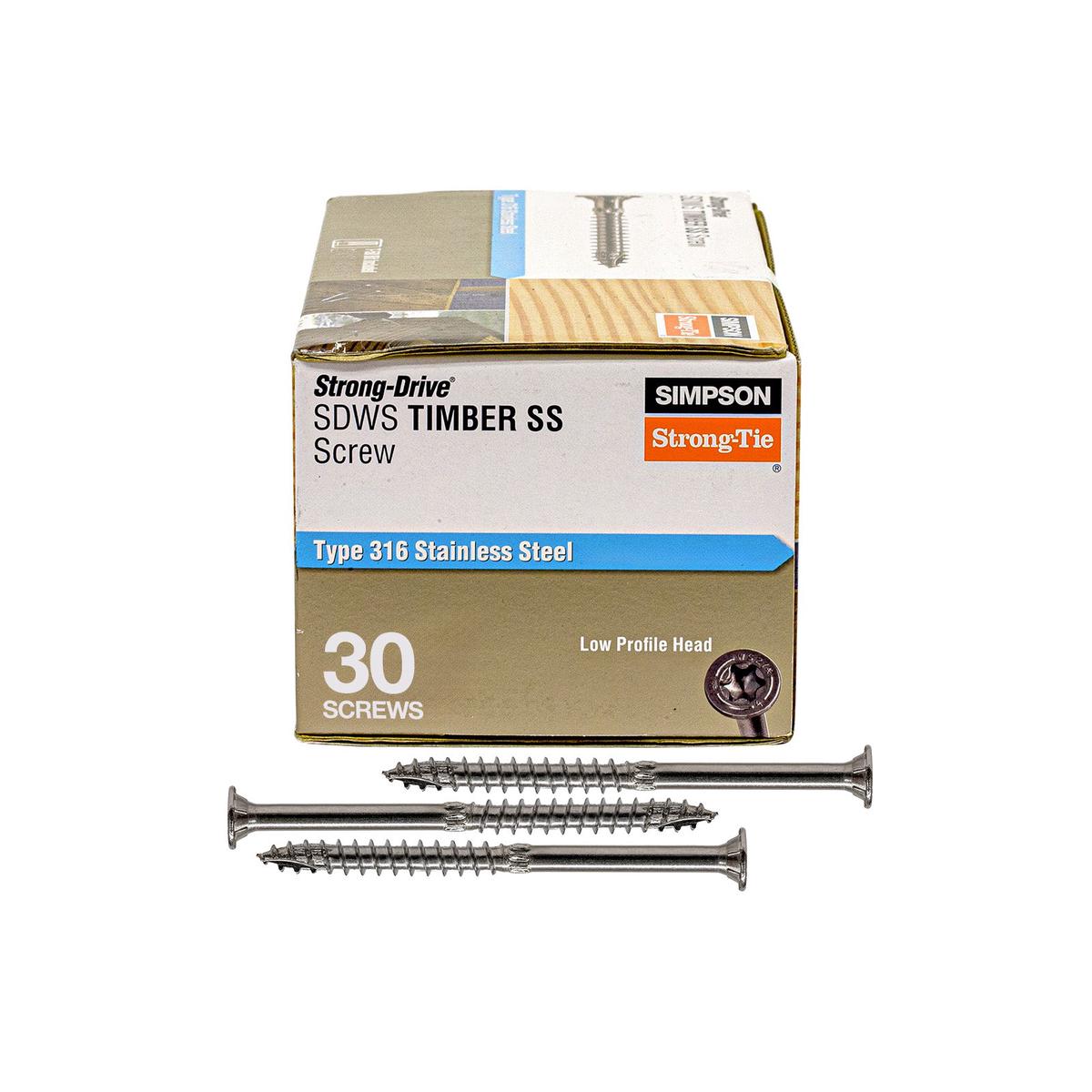 .276" x 5" Strong-Tie SDWS27500SS-R30 Timber Screws - 316 Stainless Steel, Pkg 30