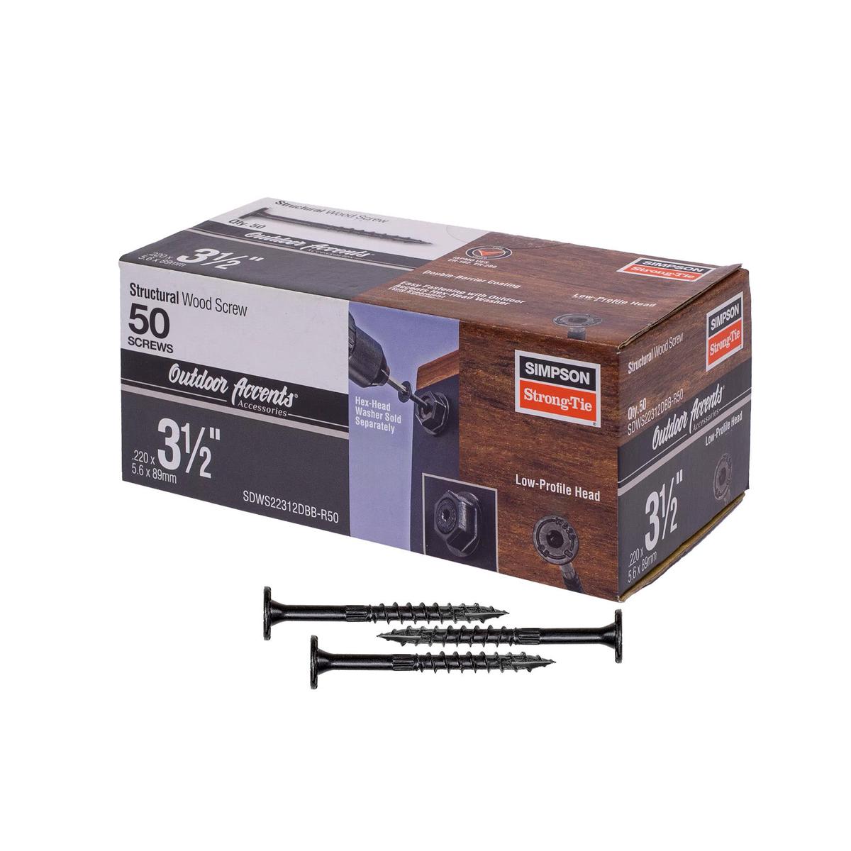 0.220" x 3-1/2" Strong-Tie SDWS22312DBB-R50 Structural Screw T40 Star Double Barrier Black - Pkg 50